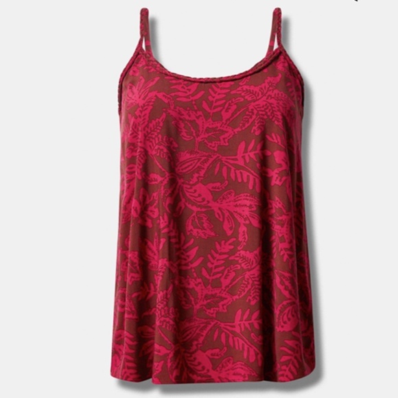 Torrid Camisole Challis Braided Sleeveless Tank Red Leaf Pattern Size 2X (18-20) - Picture 4 of 7